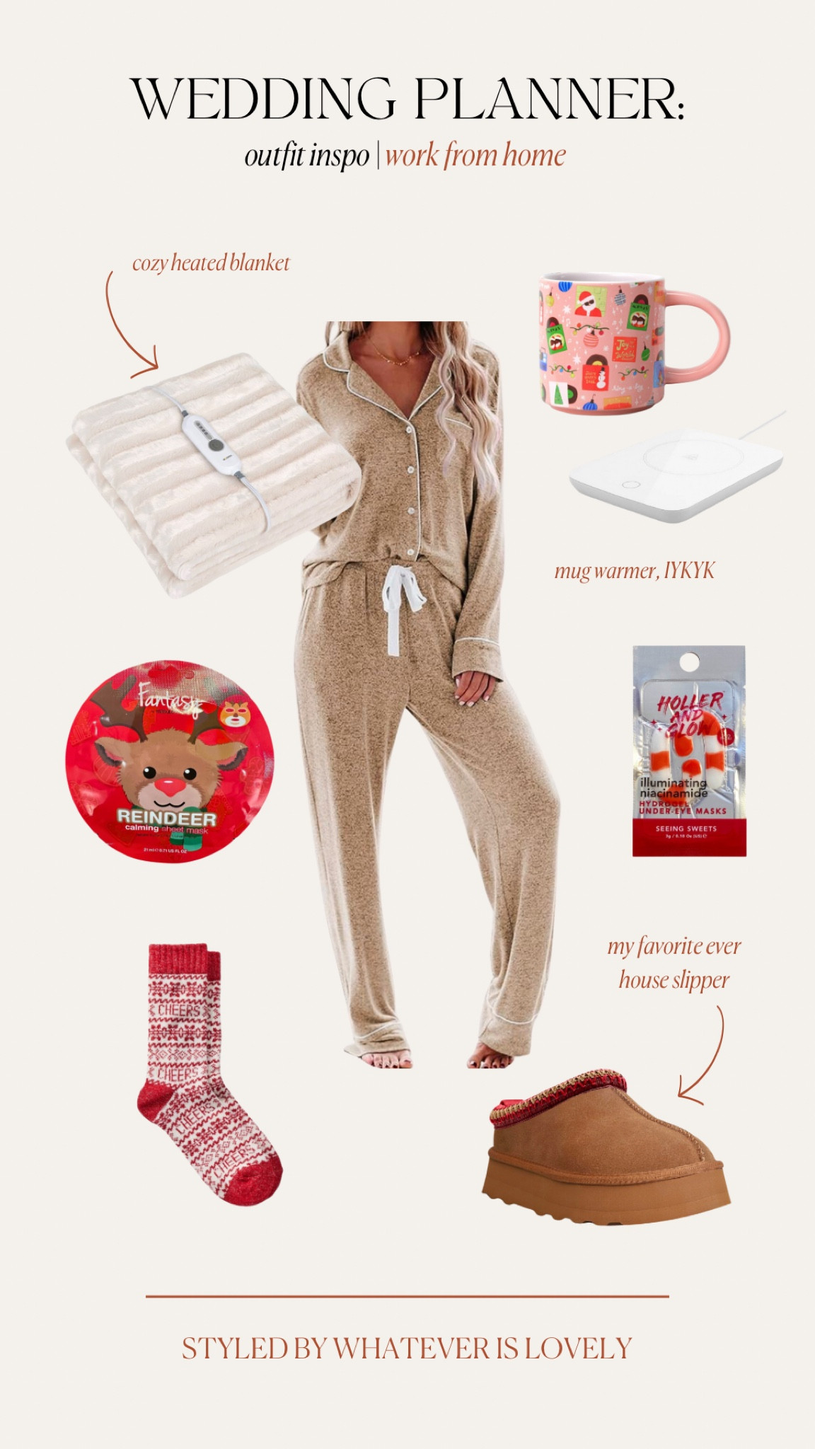 Working from home today, the cozy edition 🥰 

I might as well live in these pjs, they’re the coziest ever. Add in these Ugg-dupes with rubber sole for walking the dogs, and some warm holiday socks 🤌🏽

Keep the coffee warm in this cute Christmas coffee mug + mug warmer (work from home, IYKYK!) Also keeping myself warm in this cozy, heated blanket while getting a glow in this cutie holiday inspired face + eye masks 💆🏻‍♀️ 

Any of this would make for super cute Christmas gift ideas, too! Or, like me, just keep it for yourself 😘 

#LTKGiftGuide #LTKHoliday #LTKFindsUnder100