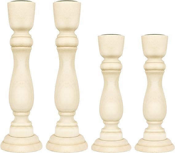 4 PCS Wooden Candlesticks, Unfinished Small Wooden Candle Holders - 7 inches and 4 inches with 7/... | Amazon (US)