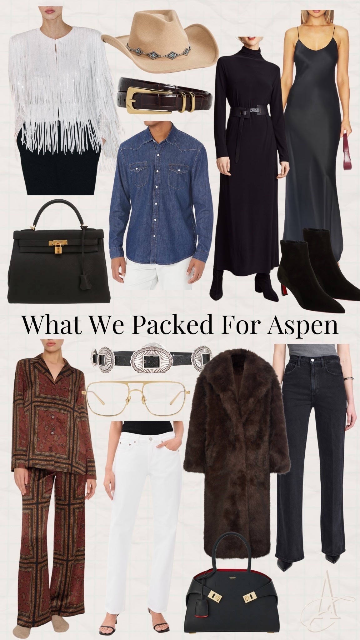 Here’s everything we packed for Aspen!! 

Aspen chic, mountain chic, western wear, elevated western, rodeo, western style, southwestern, fringe, western belt, slip dress (FB)