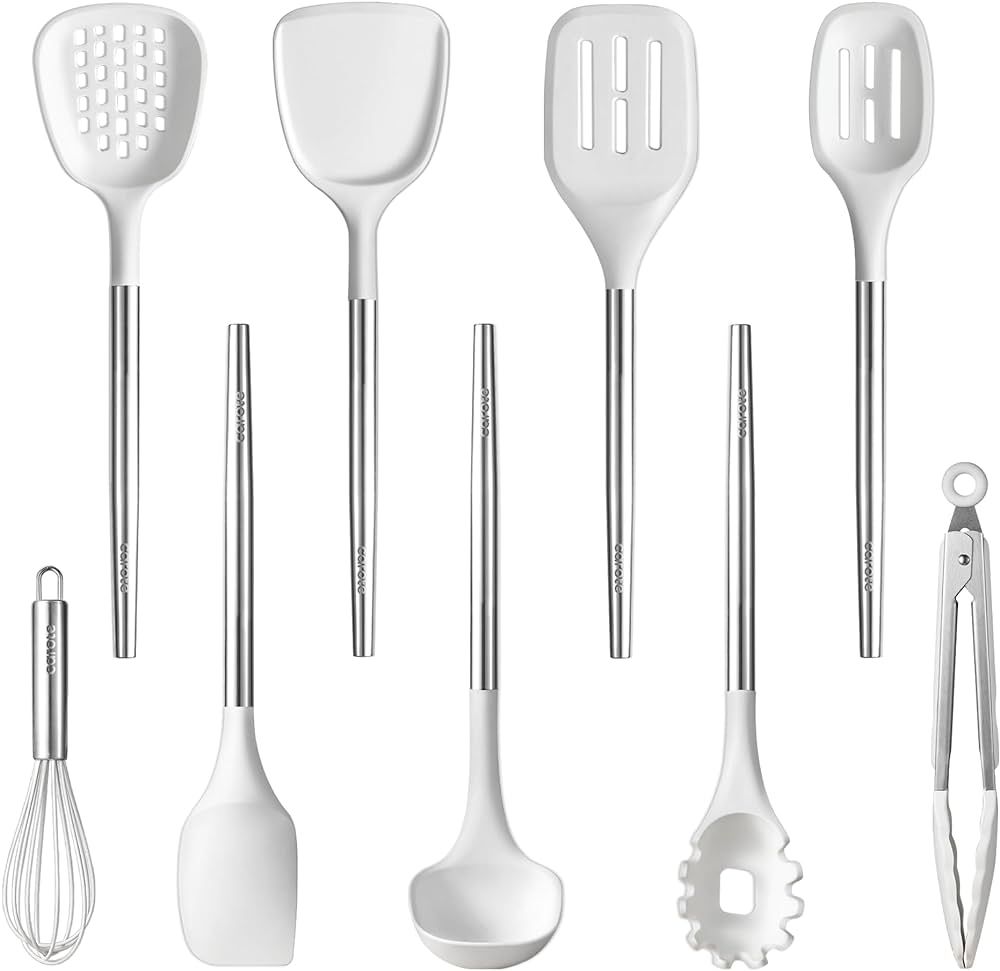 CAROTE 9PCS Kitchen Utensils Set, Silicone Kitchen Utensils Set with Stainless Steel Handle for N... | Amazon (US)