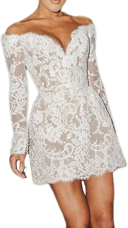 Short Wedding Dresses for Bride 2025 Lace Tulle Mini Bridal Dress Beach Boho Wedding Gown | Amazon (US)