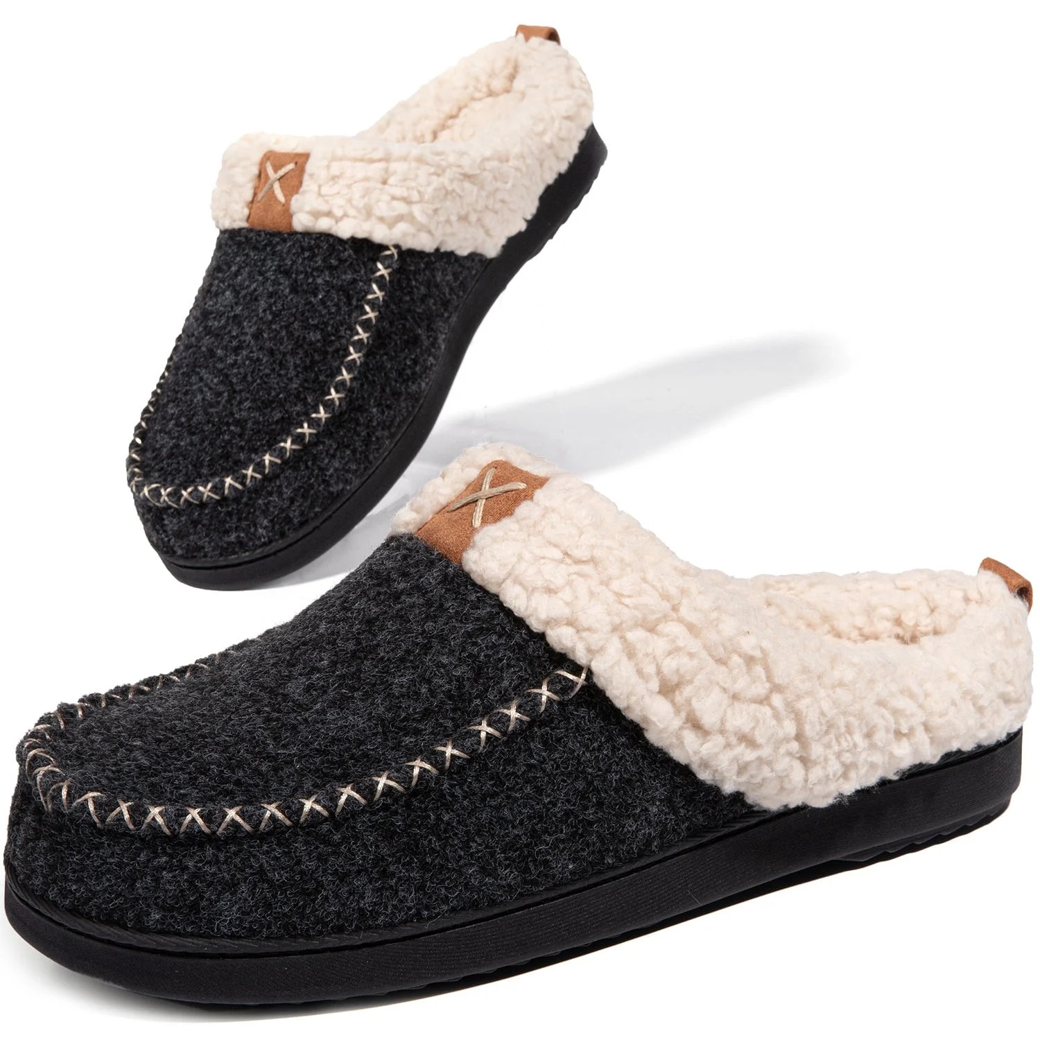 LongBay Women's Moccasin House Slippers, Wool-Like Memory Foam House Shoes with Plush Fleece Lini... | Walmart (US)
