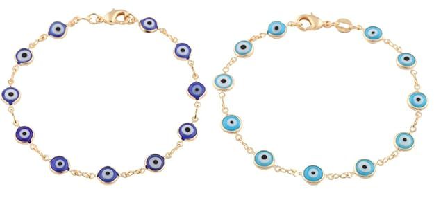 Two Year Warranty Gold Overlay with Navy Blue and Light Blue Mini Evil Eye Style 7.5 Inch Clasp (... | Amazon (US)