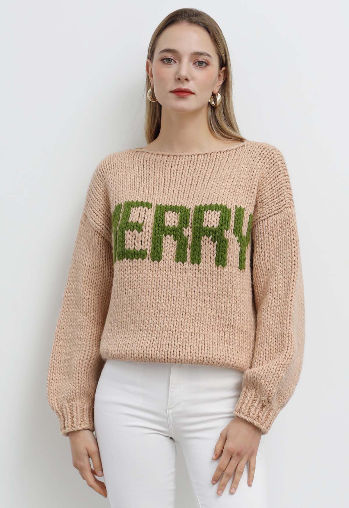 Merry Boat Neck Chunky Hand Knit Sweater | Chicwish
