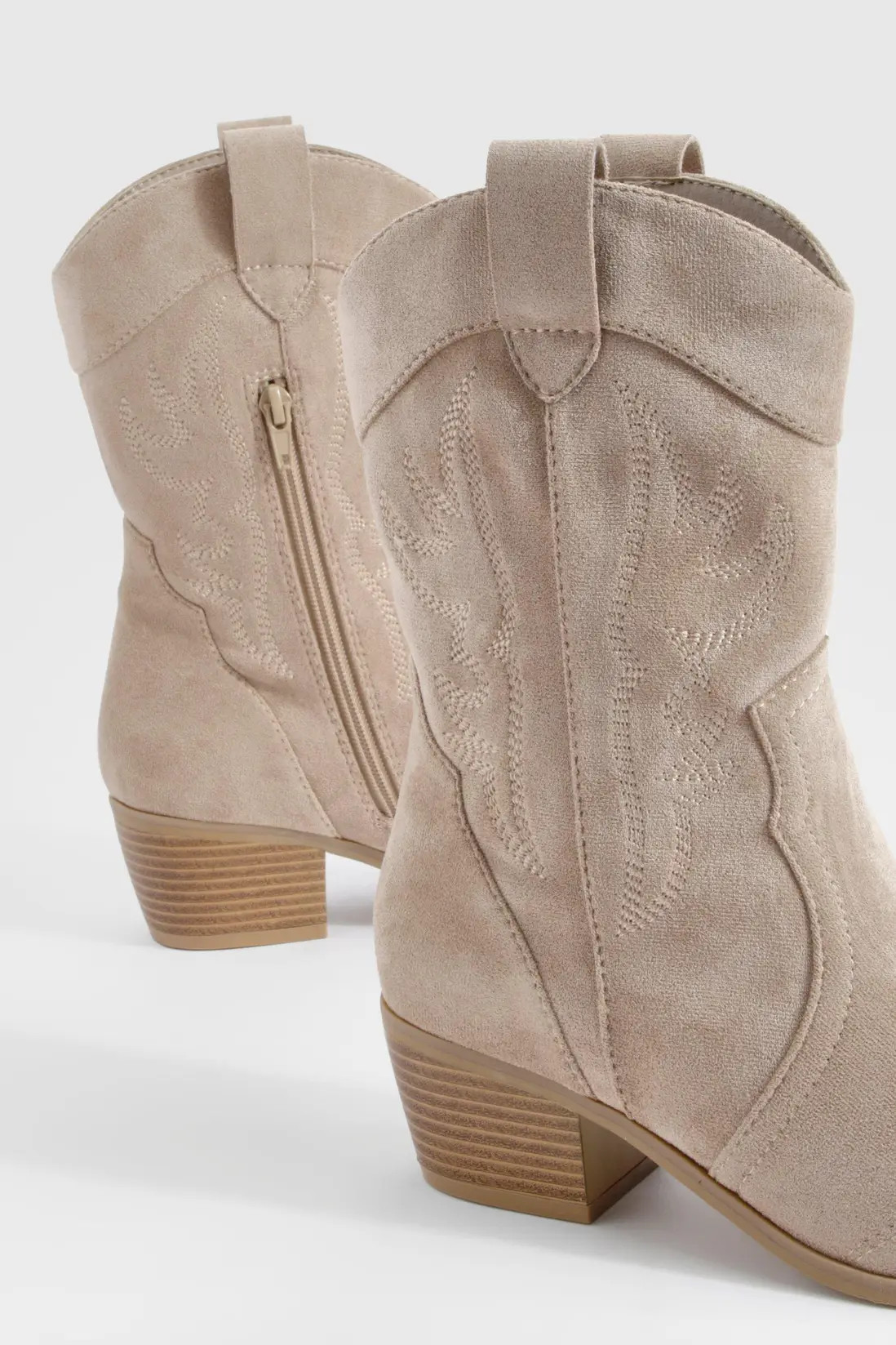 Stone Faux Suede Embroidered Western Ankle Cowboy Boots | Boohoo | Boohoo.com (UK & IE)