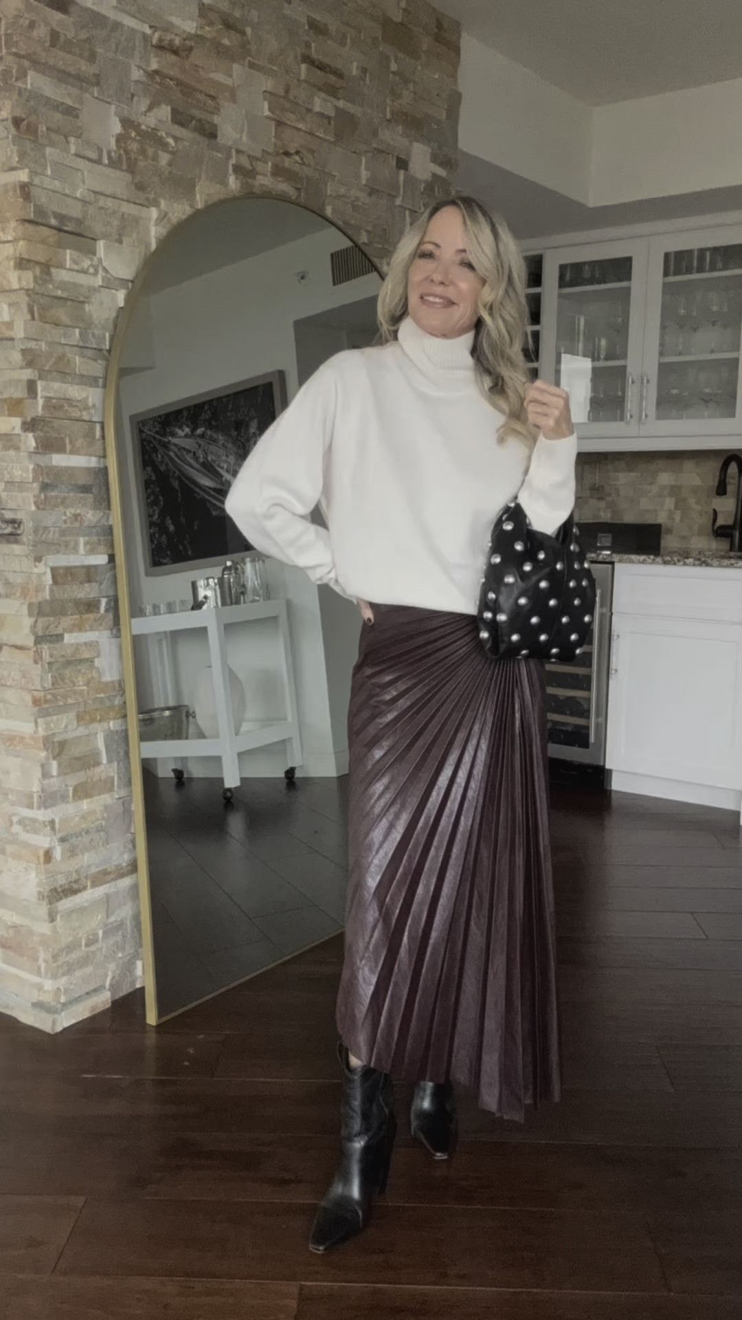 Fall outfit, faux leather midi skirt, burgundy skirtt

#LTKStyleTip #LTKSeasonal #LTKOver40