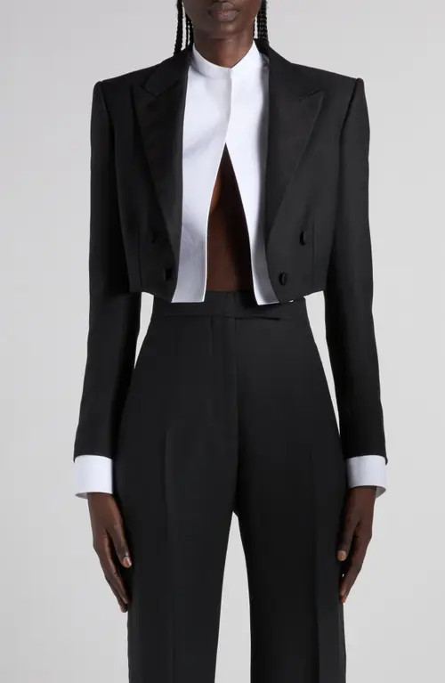 TOM FORD Double Breasted Crop Tuxedo Jacket in Lb999 Black at Nordstrom, Size 8 Us | Nordstrom