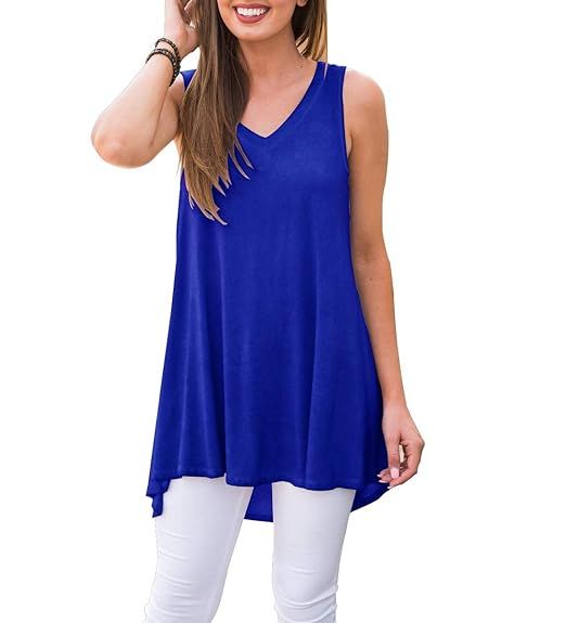 AWULIFFAN Women's Summer Sleeveless V-Neck T-Shirt Short Sleeve Tunic Tops Blouse Shirts | Amazon (US)