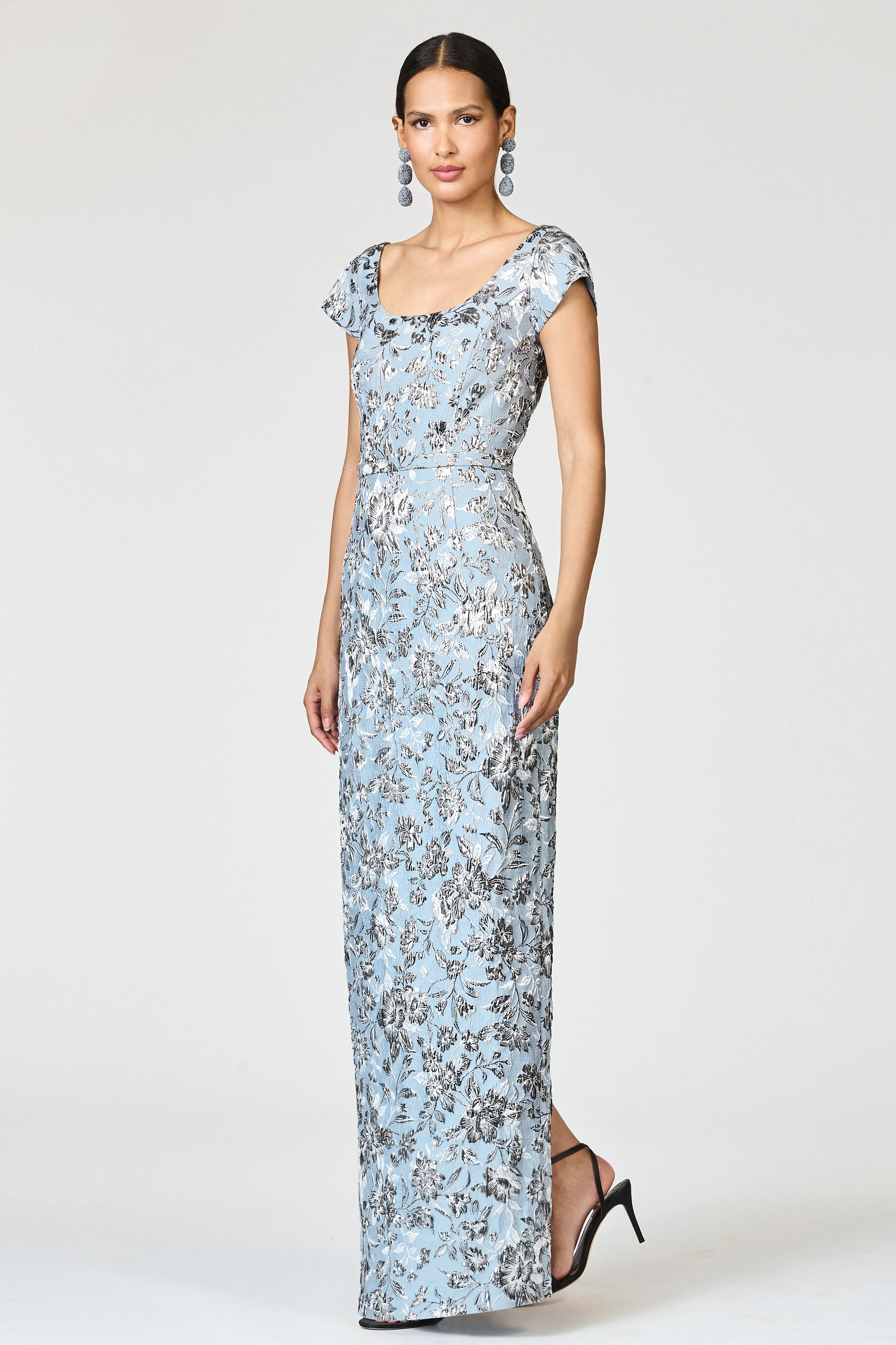 METALLIC CLOQUE GRACE GOWN - PEWTER GARDENS | Sachin and Babi