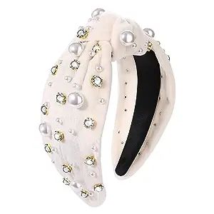 Pearl Knotted Headband for Women White Pearl Rhinestone Crystal Jeweled Hairband Fashion Elegant ... | Amazon (US)