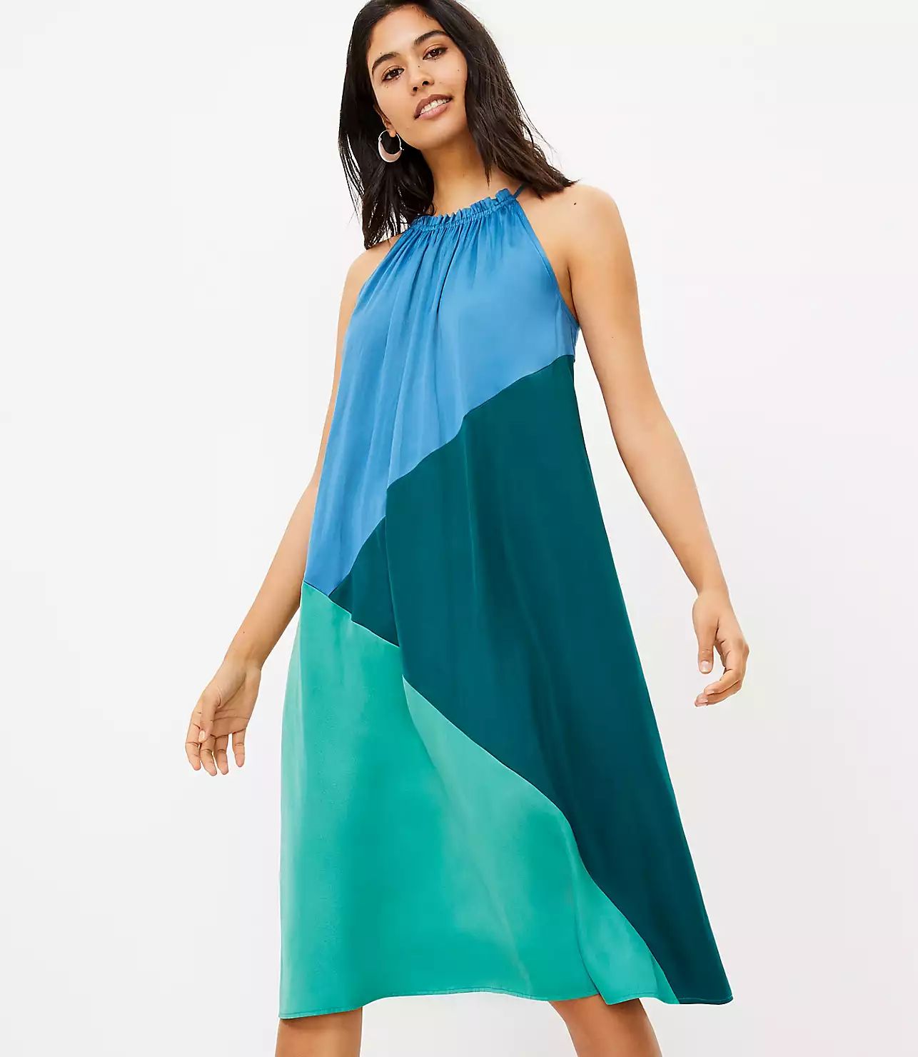 Colorblock Halter Midi Dress | LOFT