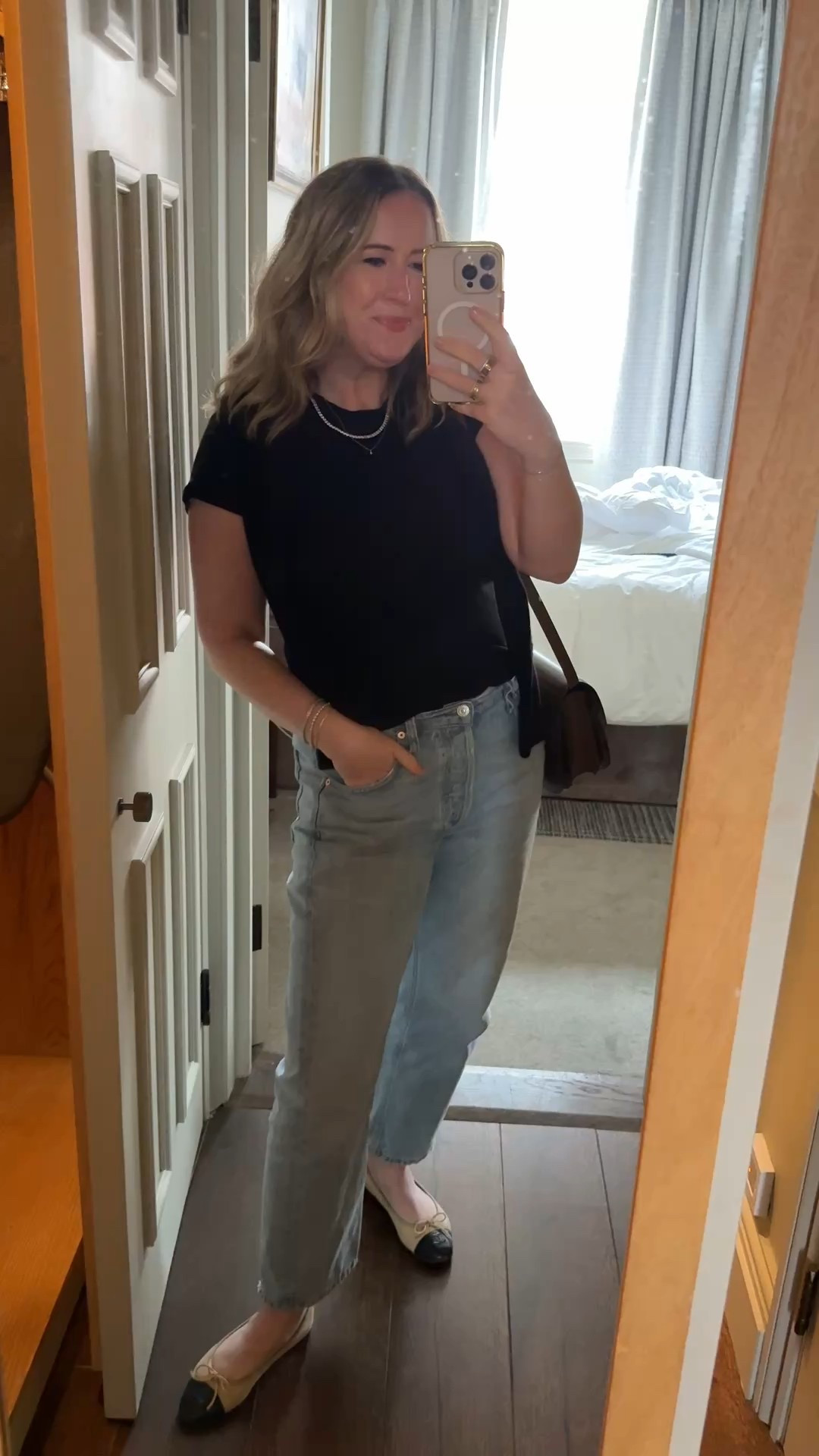 Ankle straight jeans size 28 
Aritzia rib Tshirt size XL
Ballet flat outfit 
Dorsey lab grown diamond tennis necklace 
Casual outfit
Styling jeans a Tshirt 


#LTKOver40 #LTKSeasonal #LTKStyleTip