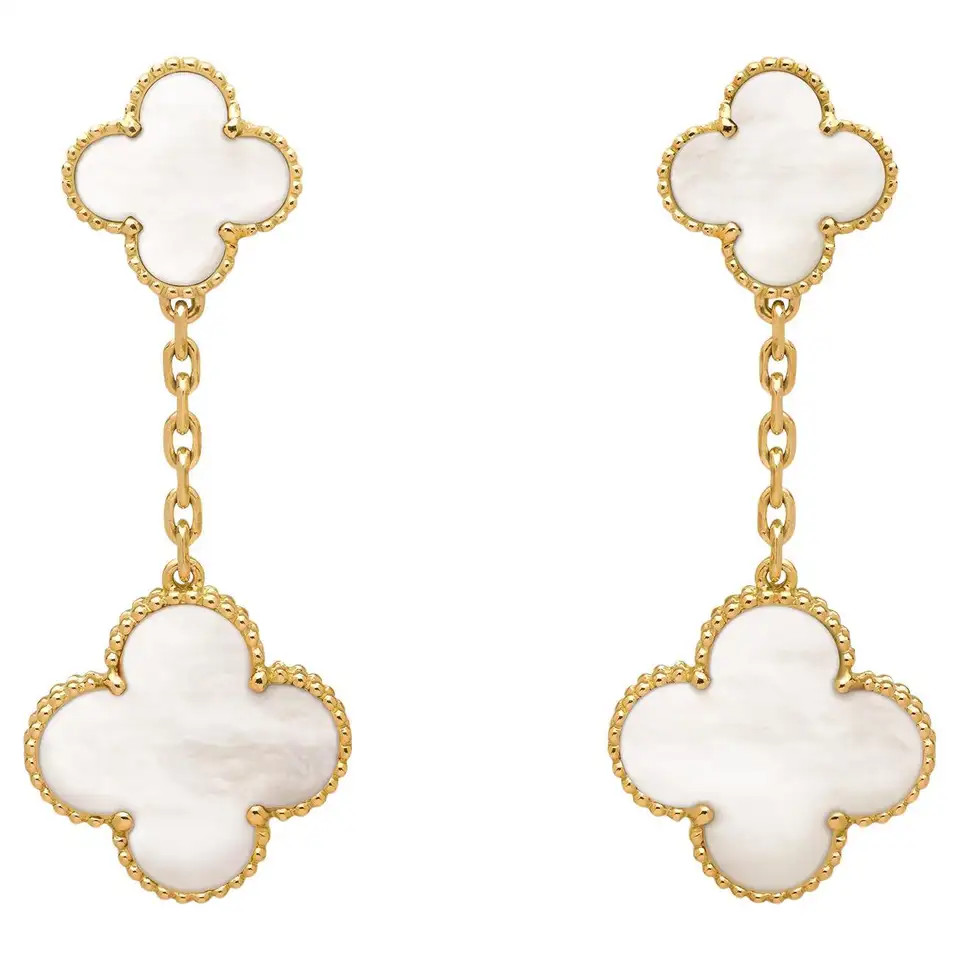 Van Cleef & Arpels Magic Alhambra Mother of Pearl Earrings 18K Yellow Gold | 1stDibs
