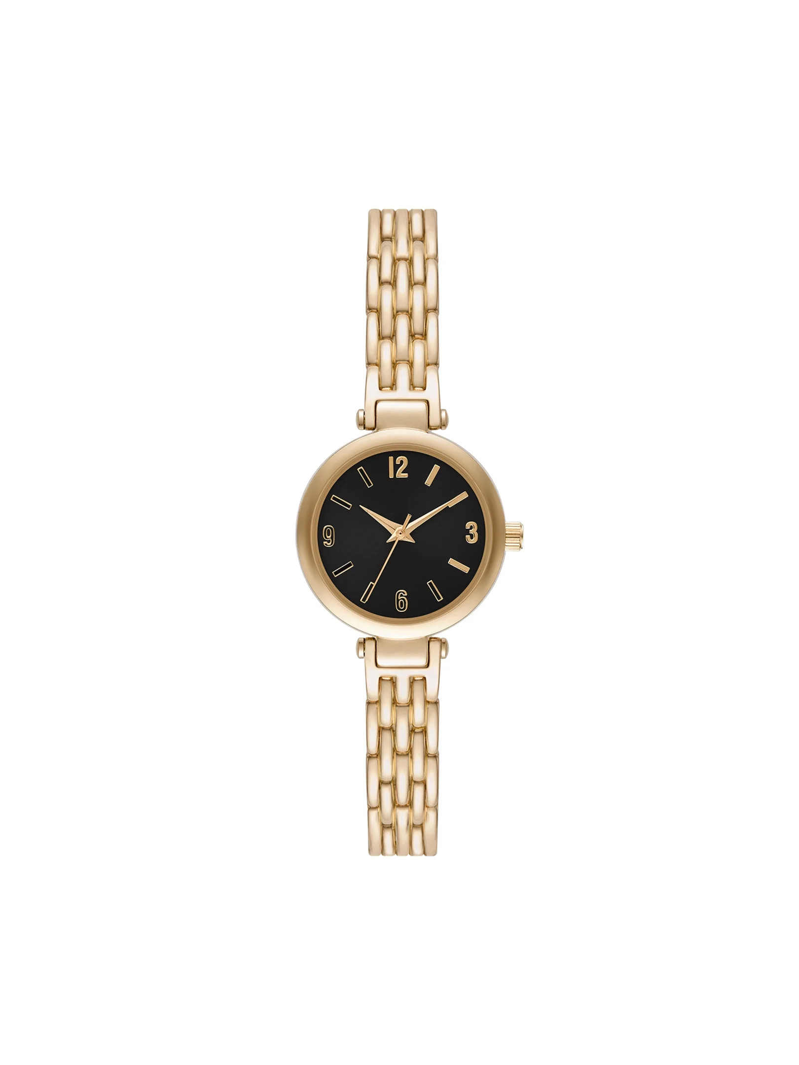 Time & Tru Women's Wristwatch: Gold Tone Bracelet Watch, Black Dial (FMDOTT080) | Walmart (US)