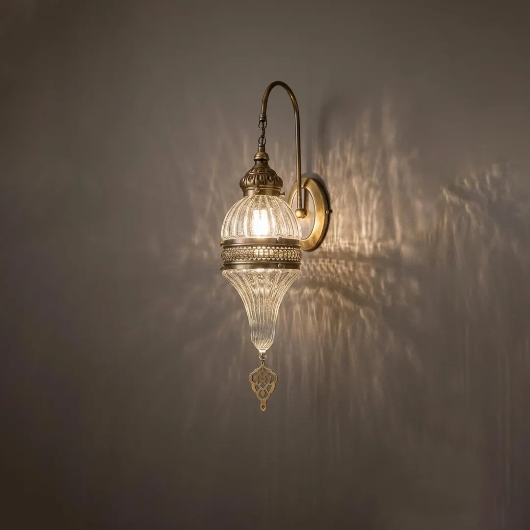 Antique Brass Sconce, Clear Ribbed Glass, Moroccan Boho Lighting, Hallway Wall Lamp | Etsy (US)