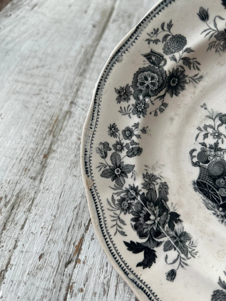 Vintage Black Transferware Plate | Etsy (US)