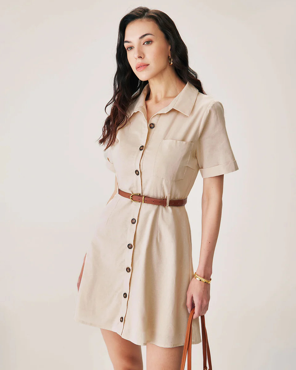 Apricot Collared Button Mini Dress | rihoas.com