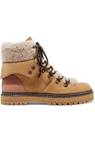 Shearling-trimmed suede and leather ankle boots | NET-A-PORTER (US)