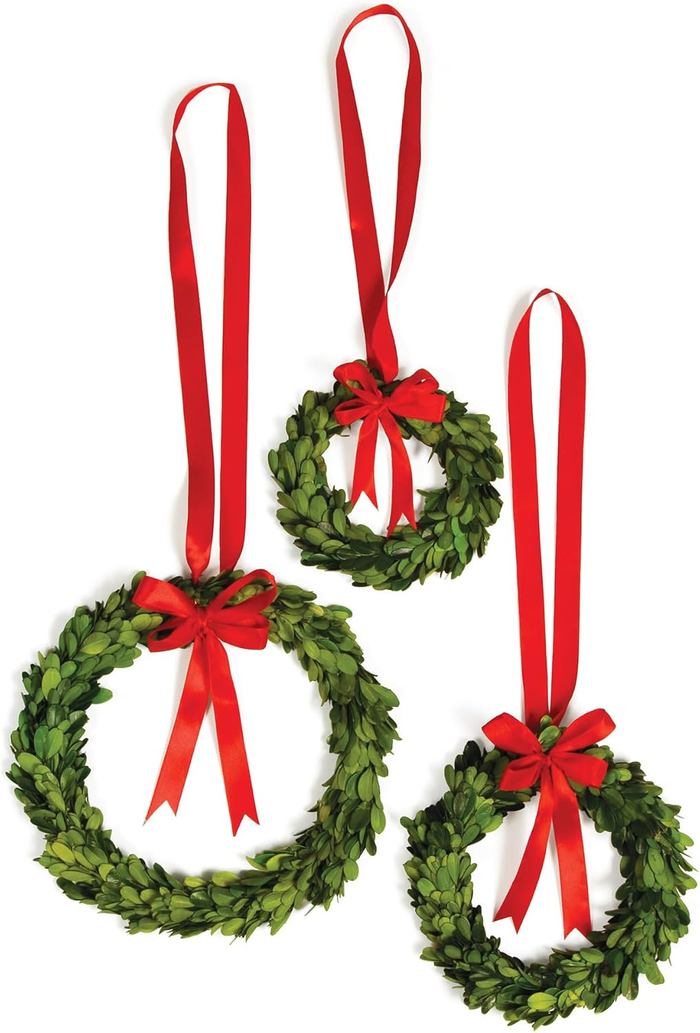 Napa Home & Garden Boxwood Wreaths with Red Ribbons Set of 3 Green | Amazon (US)