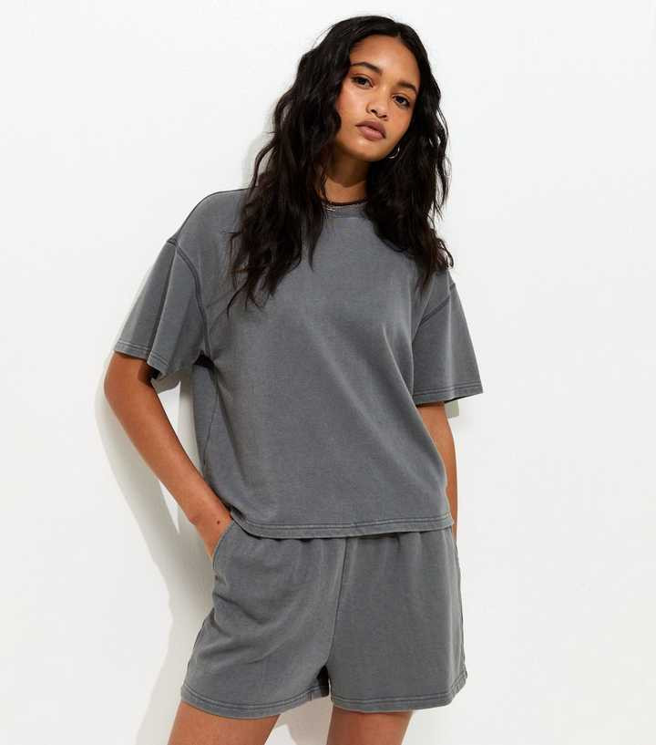 Dark Grey Acid Wash Sweat T-Shirt | New Look | New Look (UK)