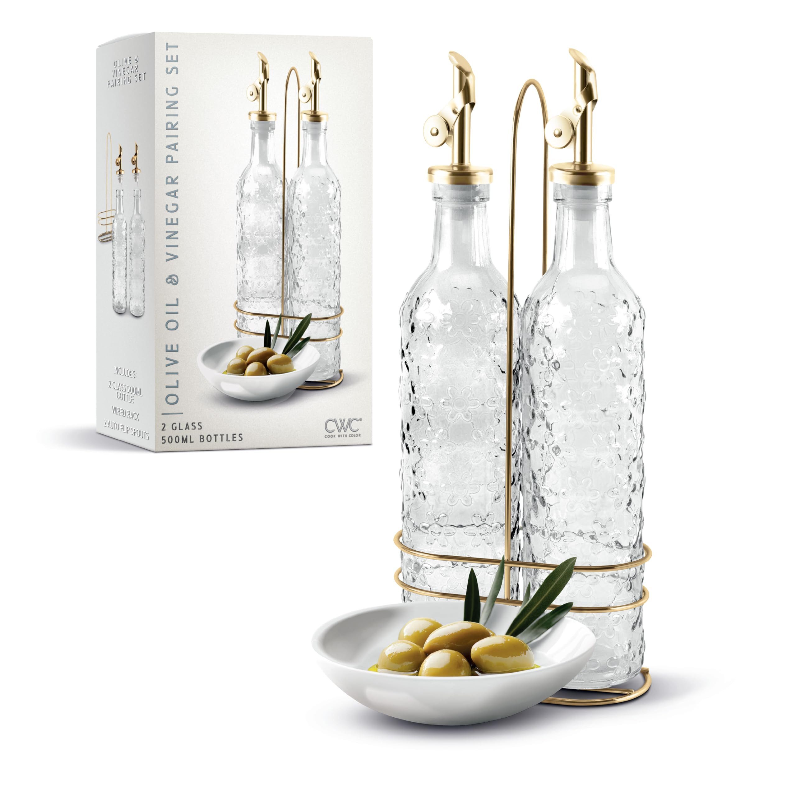 COOK WITH COLOR Glass Olive Oil Bottle Dispenser - 2 Pack- 17oz Oil and Vinegar Cruet - Olive Oil... | Amazon (US)