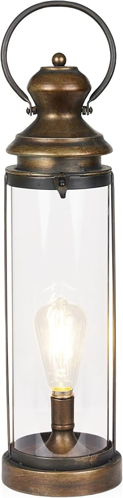 Gold Metal and Glass Lantern with Warm White LED- Large | Amazon (US)