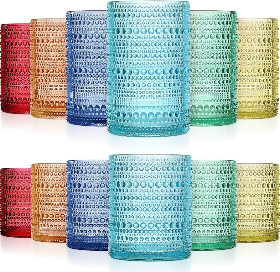 Foaincore 12 Count Hobnail Drinking Glasses Set Vintage Glassware Old Fashioned Beverage Glasses ... | Amazon (US)