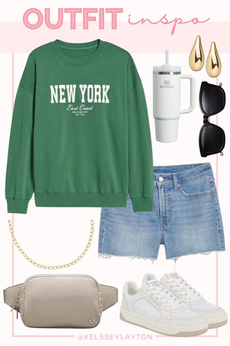 Outfit idea, old navy, graphic sweatshirt, jean shorts, neutral Lululemon belt bag 

#LTKSaleAlert #LTKFindsUnder50 #LTKShoeCrush