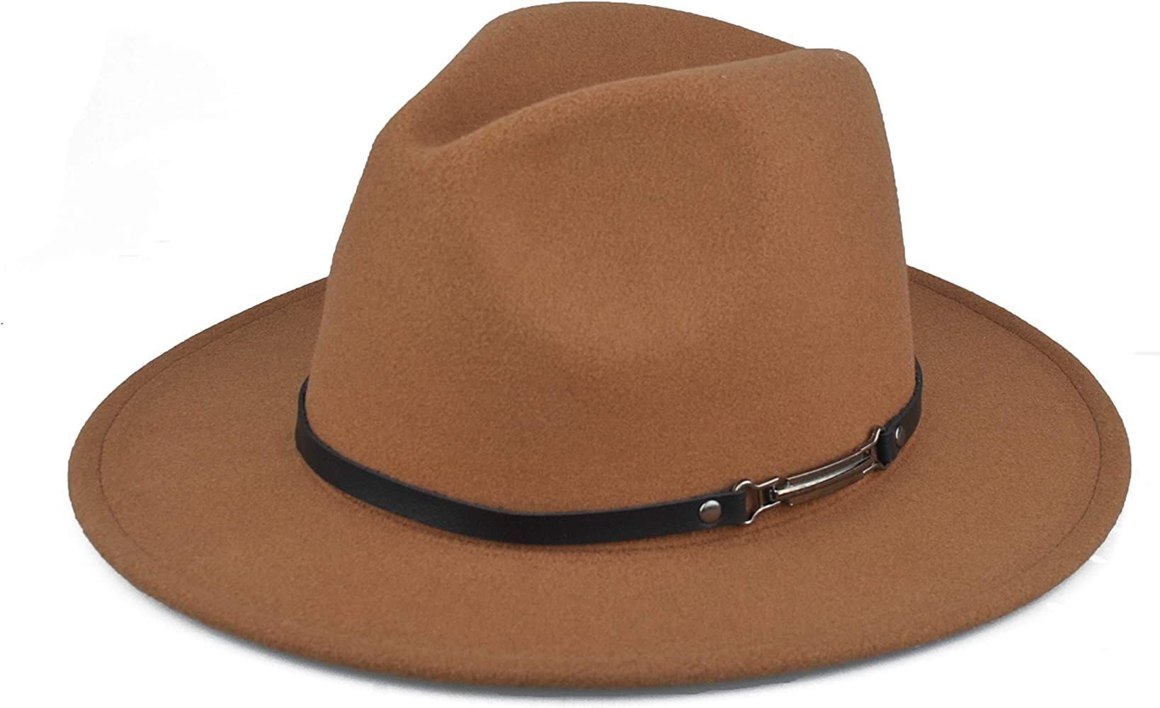EINSKEY Womens Felt Fedora Hat, Wide Brim Panama Cowboy Hat Floppy Sun Hat for Beach Church | Amazon (US)