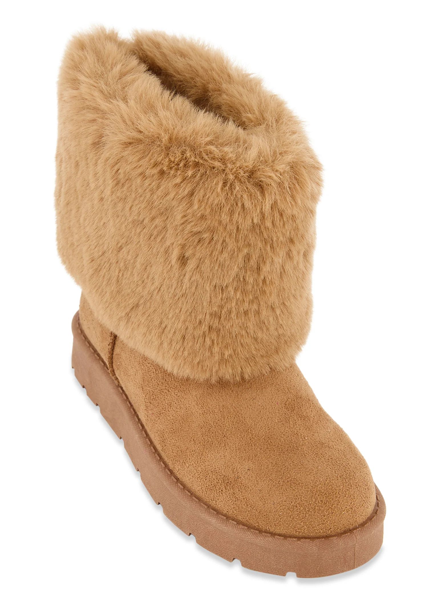 Faux Fur Cuff Platform Boots  - Camel | Rainbow Shops
