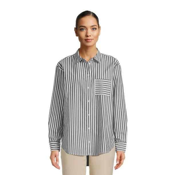 Time and Tru Women's Oversized Shirt with Long Sleeves, Sizes XS-3XL | Walmart (US)