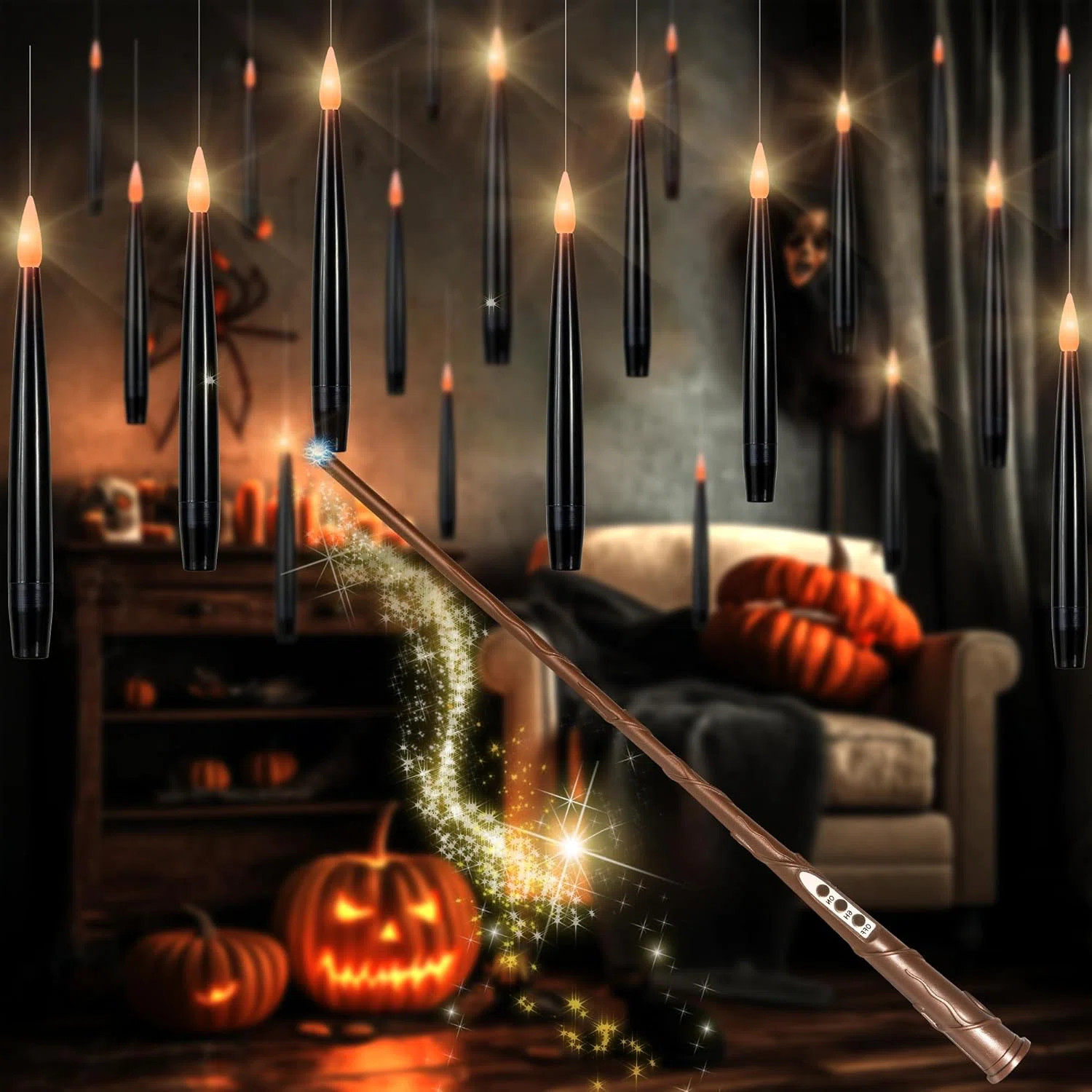 Floating Black Flameless Candles with Wand – LED Battery Operated Halloween Decor with Remote, ... | Wayfair North America