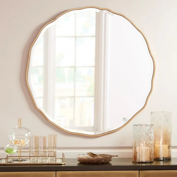 Noble Park Round Vanity Decorative Wall Mirror Modern Gold Waved Wood Finish Frame Beveled 31 1/2... | Walmart (US)