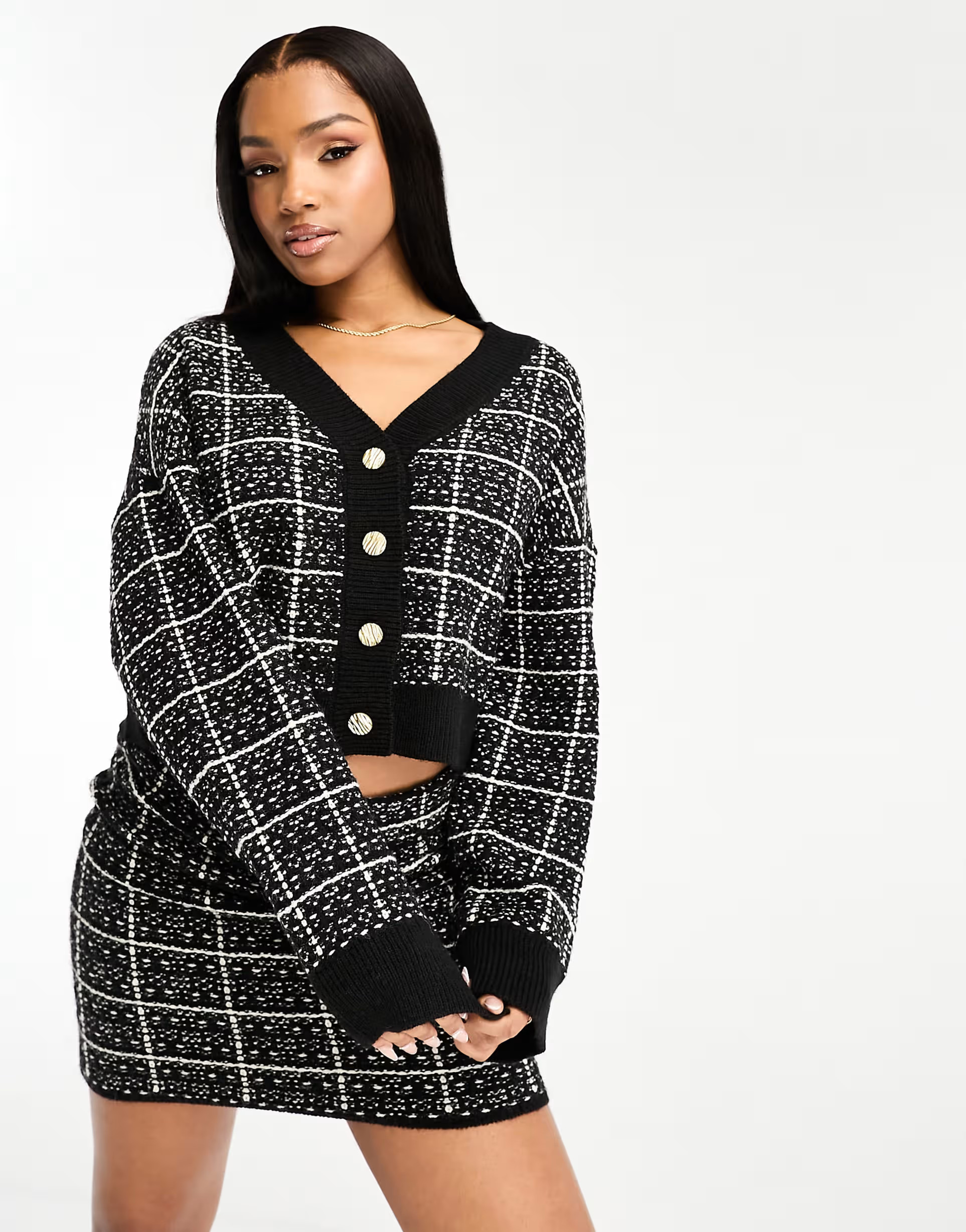 Vero Moda - Co-ord set van bouclé vest en mini-rok in zwart-wit | ASOS (Global)