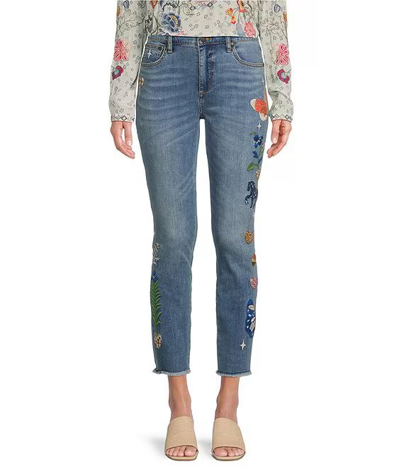 JOHNNY WAS Adela Stretch Denim Cropped Skinny Leg Embroidered Jeans | Dillard's | Dillard's