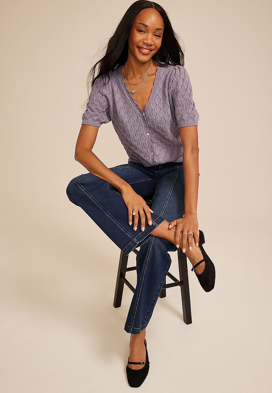 Pointelle V Neck Button Front Cardigan | Maurices