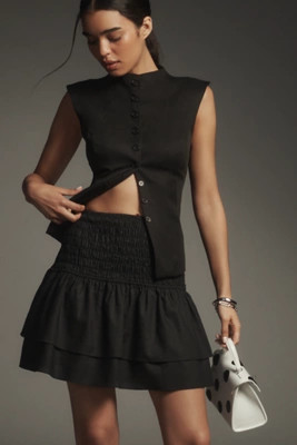 Glamorous Linen Blend Smocked Mini Skirt | Anthropologie (US)