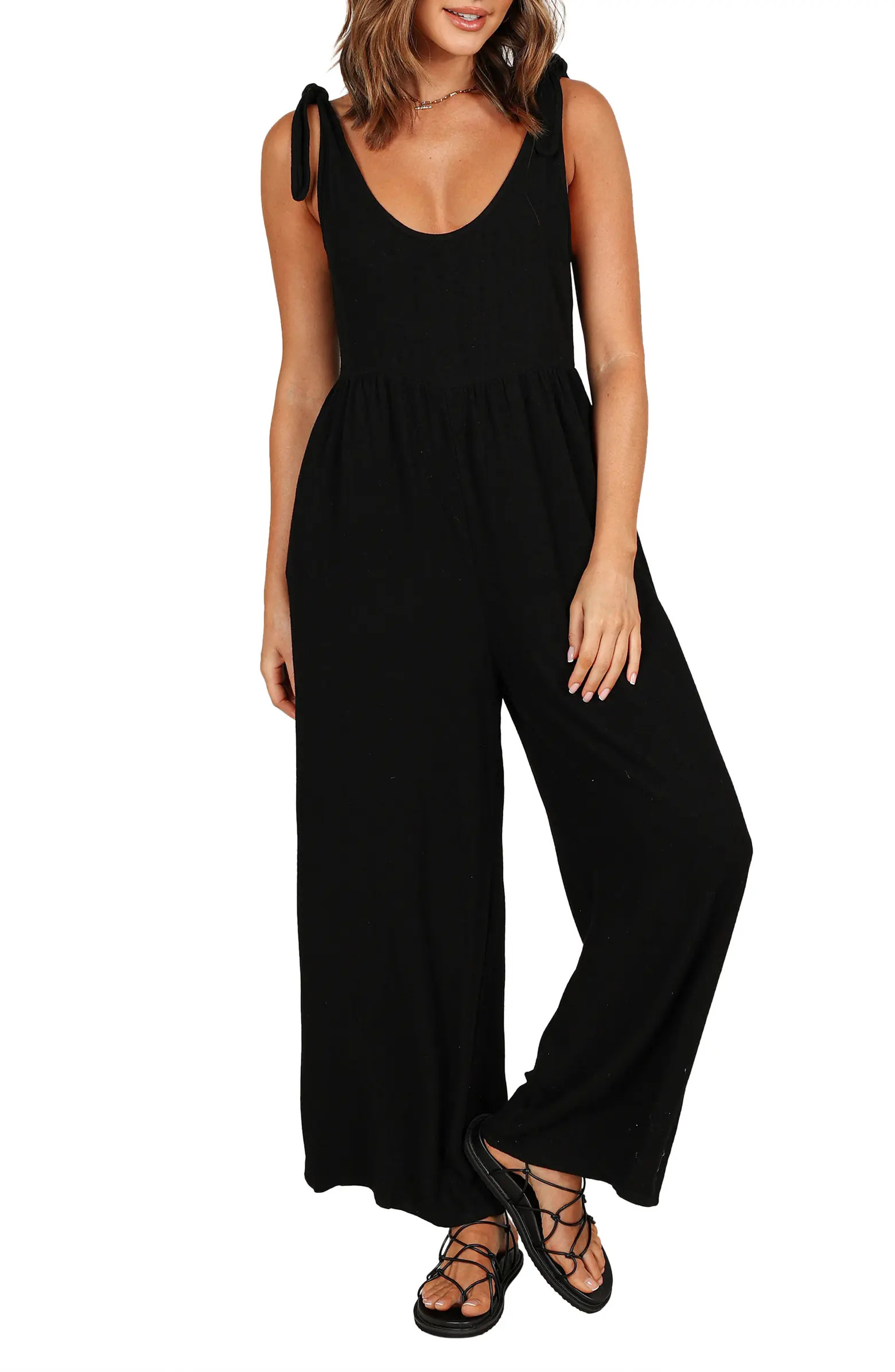 Ayla Tie Shoulder Wide Leg Linen Jumpsuit | Nordstrom