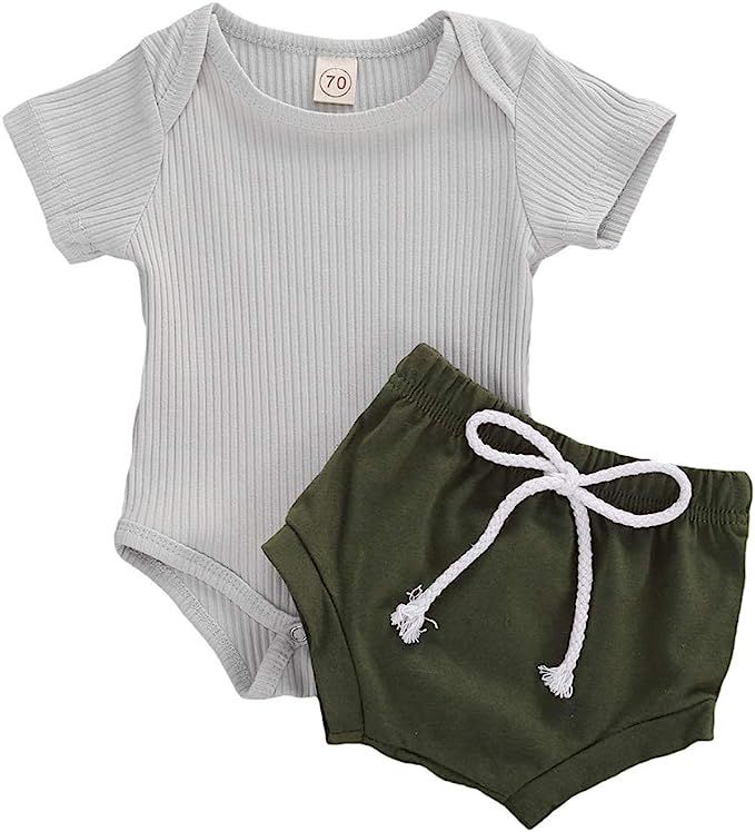 Unisex Newborn Baby Boy Girl Short Sleeve Button Romper Bodysuit+Short Pant Summer Solid Color Ou... | Amazon (US)