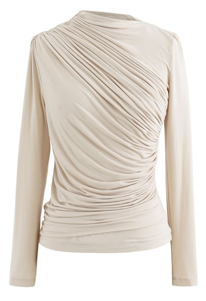 Ruched Long Sleeves Top in Cream | Chicwish