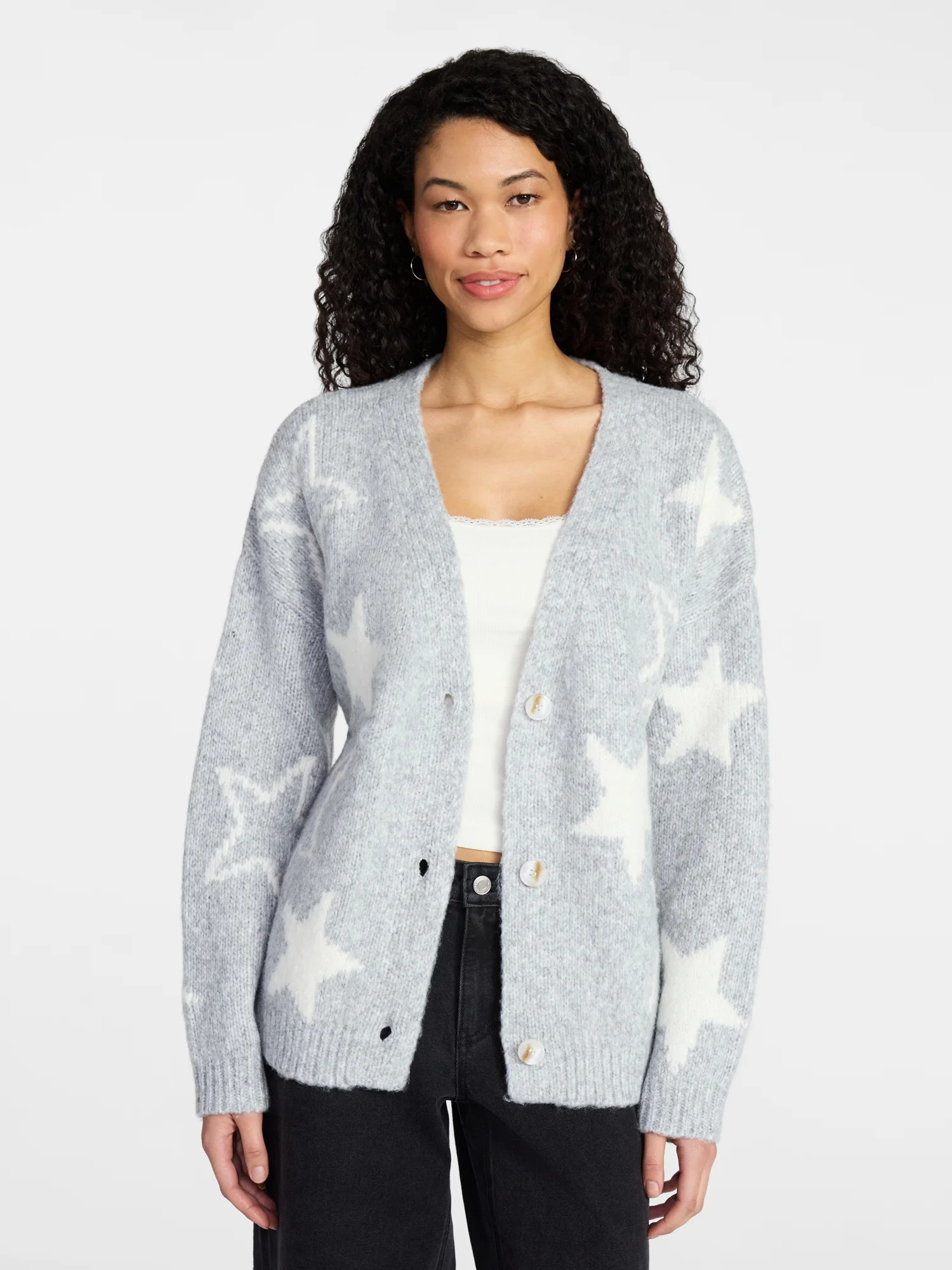 No Boundaries Button-Front Cardigan, Women's XXS-XXL | Walmart (US)