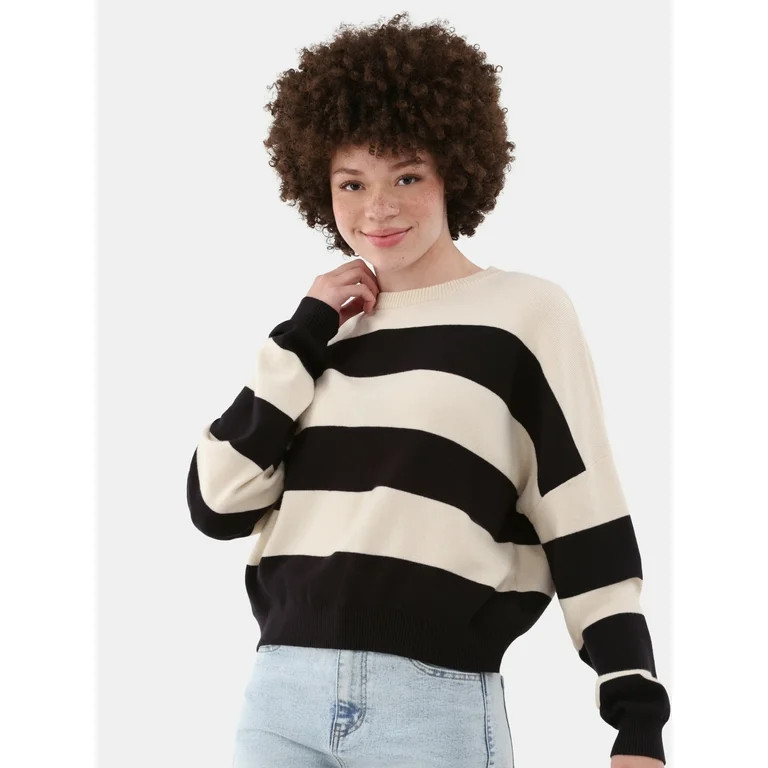 No Boundaries Striped Sweater with Long Sleeves, Midweight, Women’s - Walmart.com | Walmart (US)