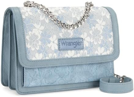 Wrangler Flap Shoulder Bag for Women Vintage Floral Tooled Crossbody Purse with Chain Strap | Amazon (US)
