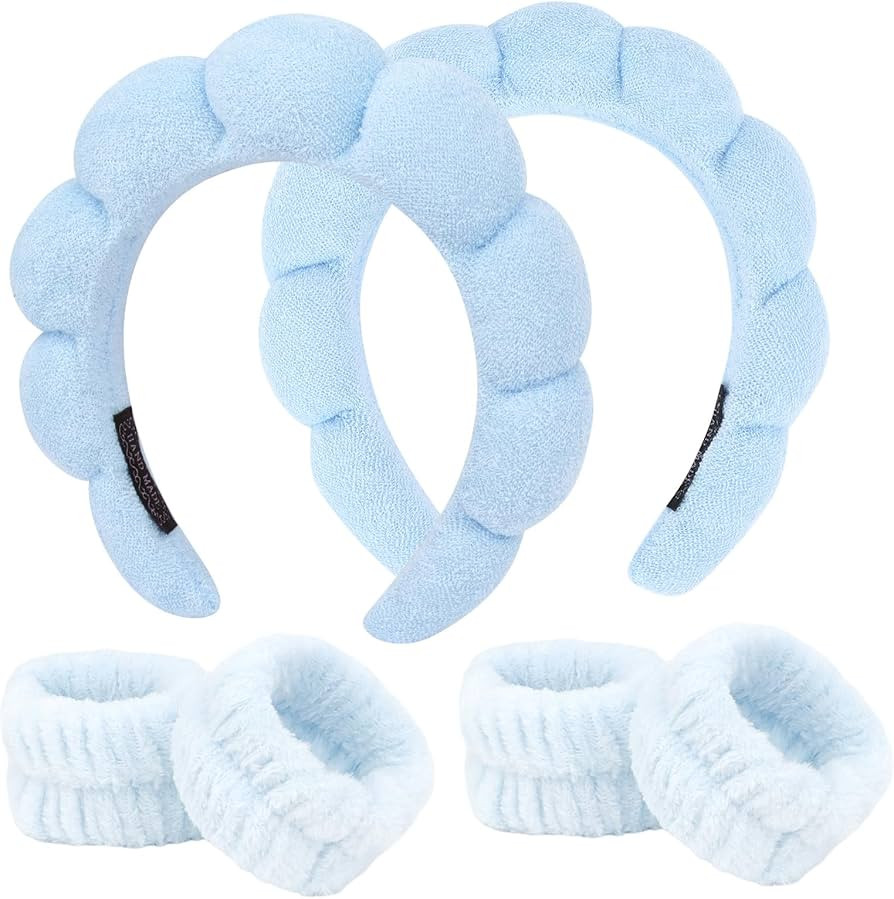6Pcs Blue Spa Headbands and Wrist Washbands Set, Skincare Headbands Makeup Headband Sponge Face W... | Amazon (US)