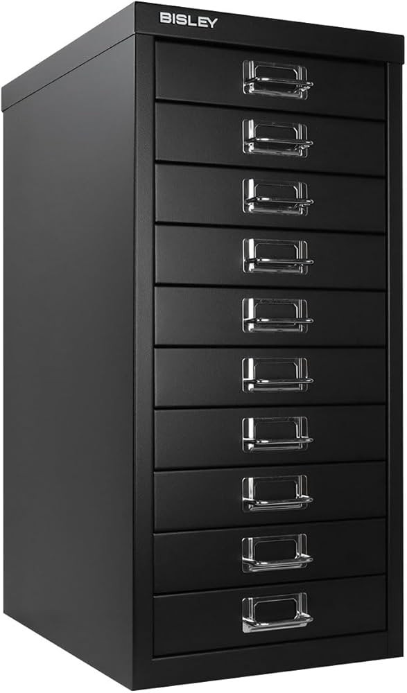 Bisley 10-Drawer Steel MultiDrawer Cabinet - Black, Chrome Pull Handles with Label Holders, Powde... | Amazon (US)