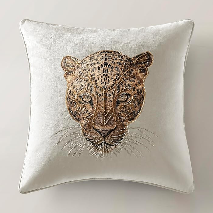 Z Gallerie Namir Embroidered Leopard 22" Pillow, Luxurious Ivory Velvet Decorative Throw with Rem... | Amazon (US)