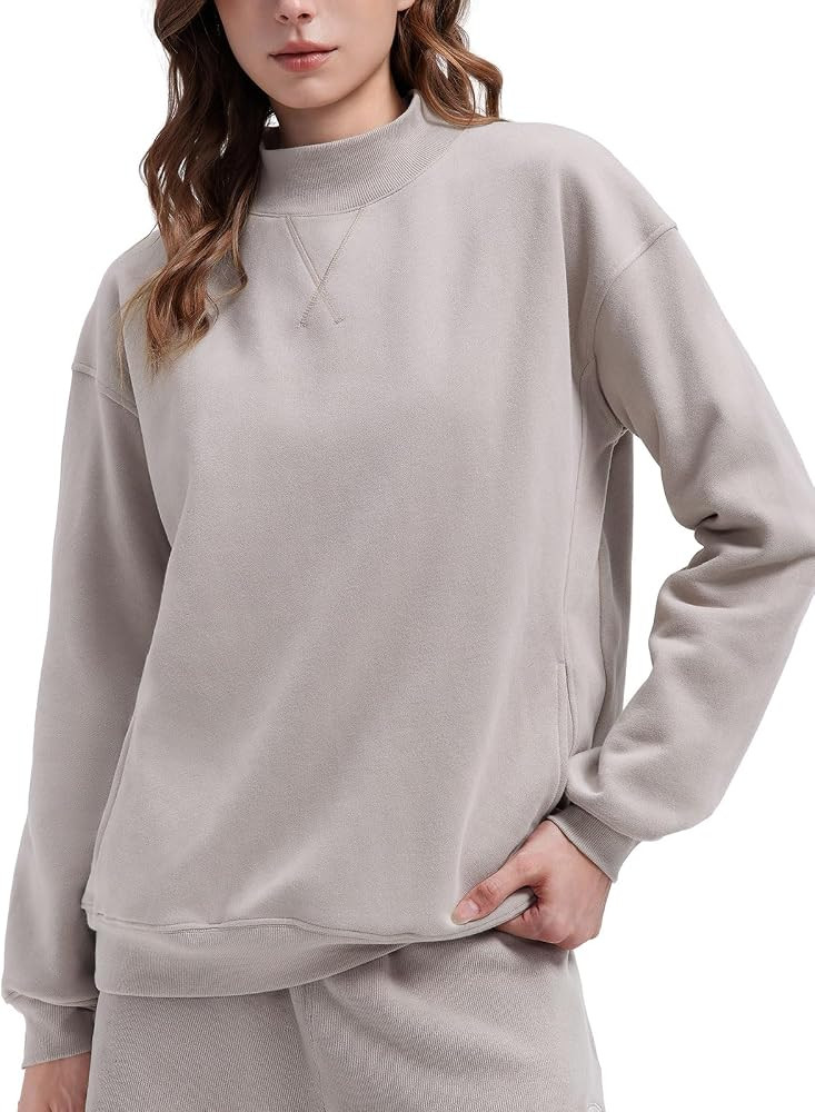 SUUKSESS Women Cotton Mock Neck Sweatshirts Oversized Long Sleeve Pullover | Amazon (US)
