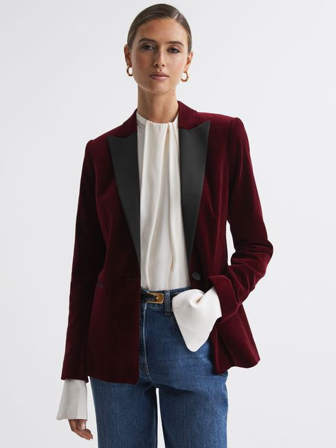 Reiss Red Opal Fitted Velvet Single Breasted Suit Blazer | Reiss UK