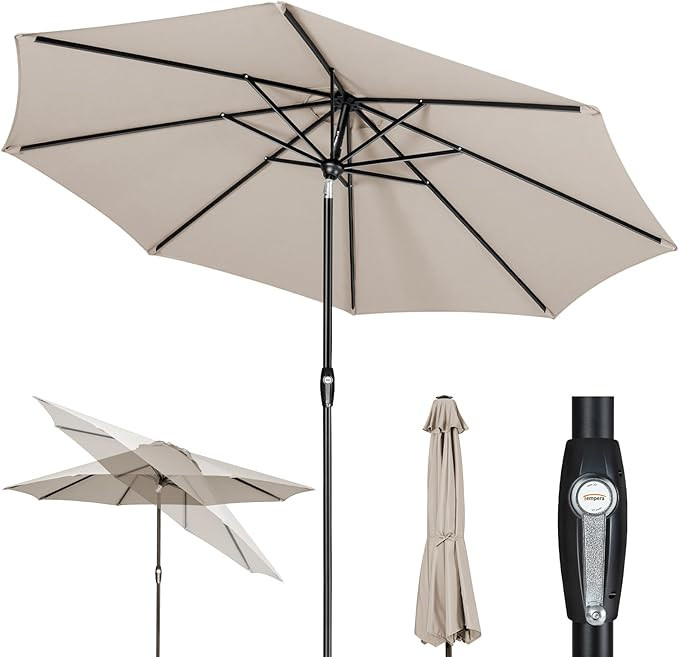 Tempera Patio Market Outdoor Table Umbrella with Auto Tilt and Crank,Large Sun Umbrella with Stur... | Amazon (US)