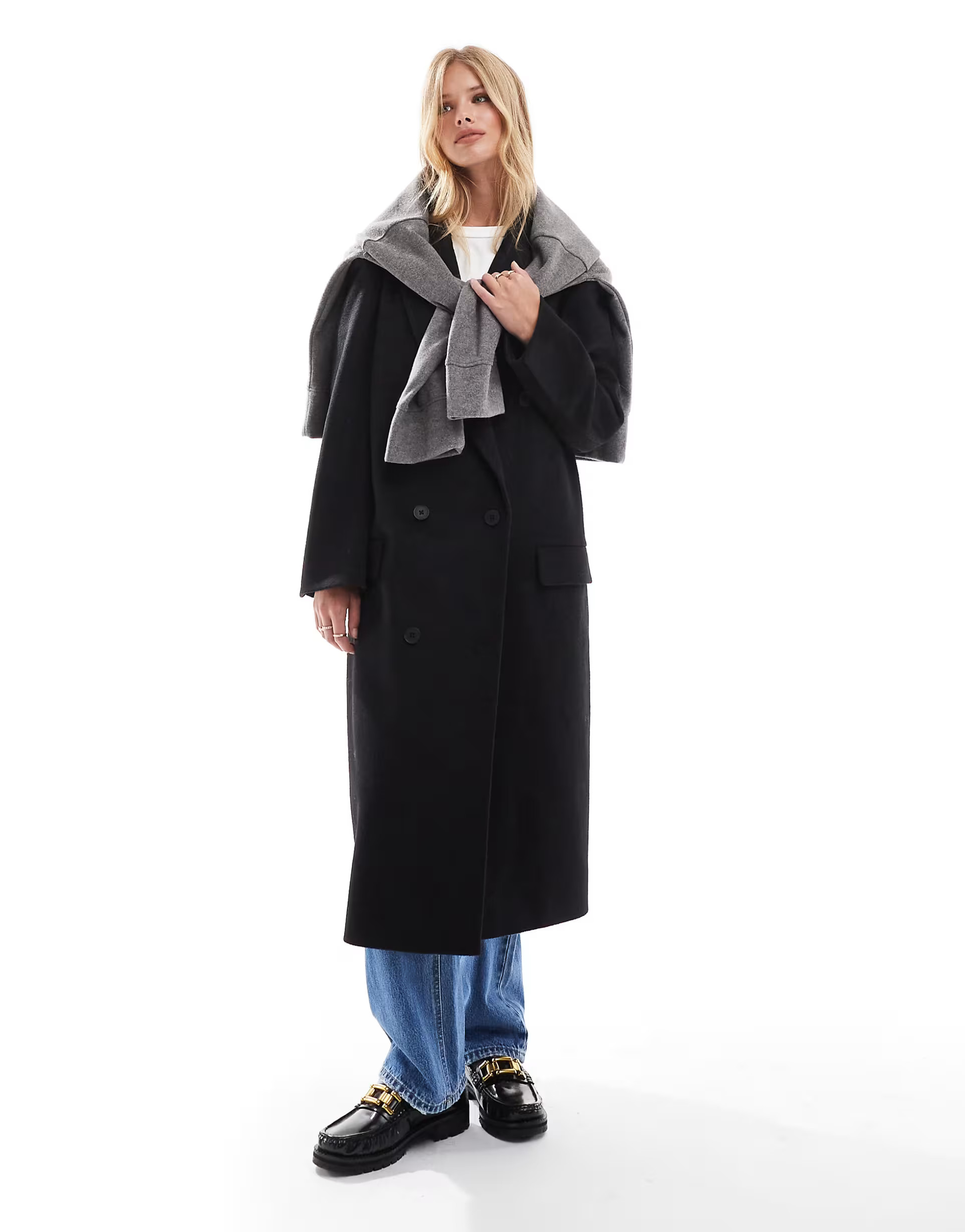 Stradivarius STR super oversized overcoat in black | ASOS | ASOS (Global)